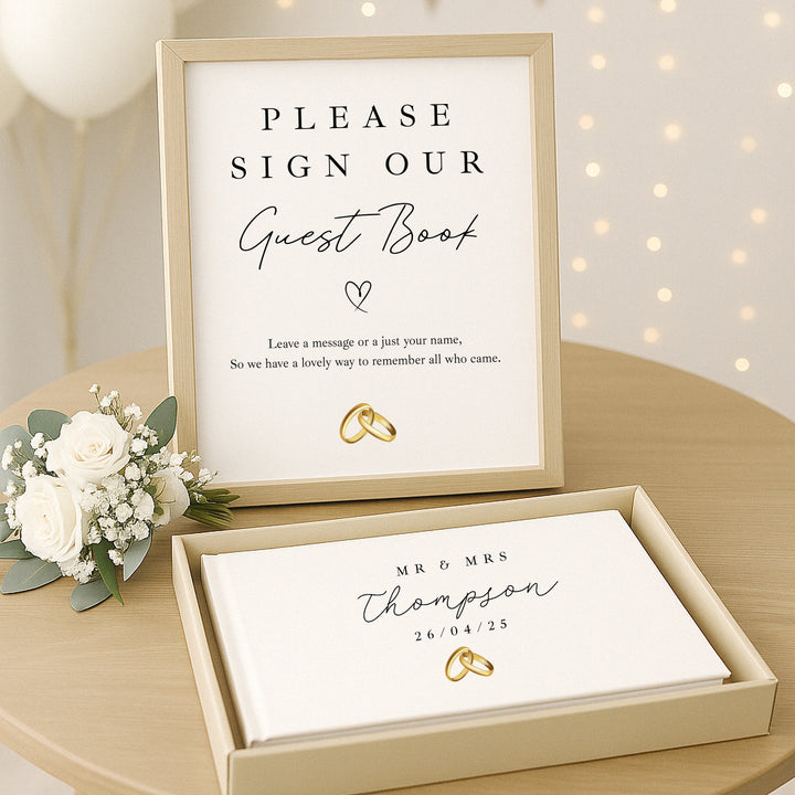 Personalised Gold Rings Wedding Day Guest Book