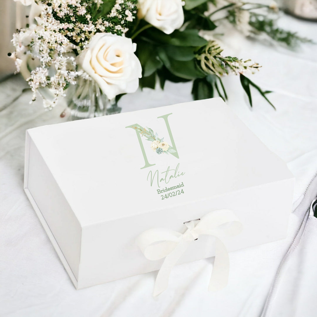 Personalised Sage Green Floral Bridesmaid Proposal Gift Box