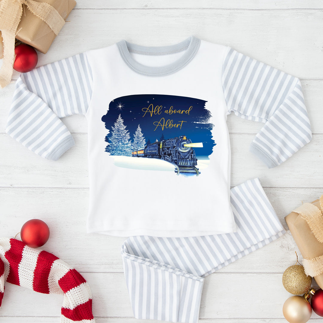 Personalised Grey Polar Express Christmas Pyjamas