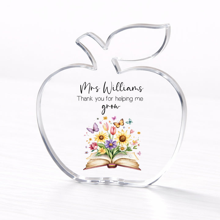 Personalised Floral Acrylic Thank You For Helping Me Grow Teacher Gift