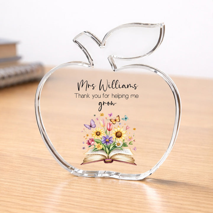 Personalised Floral Acrylic Thank You For Helping Me Grow Teacher Gift