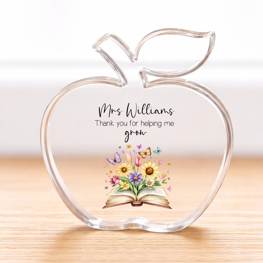 Personalised Floral Acrylic Thank You For Helping Me Grow Teacher Gift