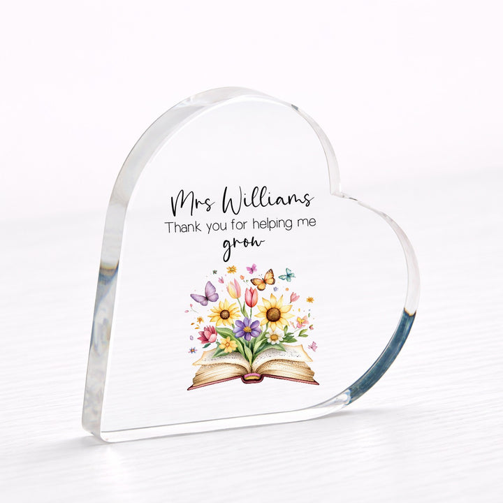 Personalised Floral Acrylic Thank You For Helping Me Grow Teacher Gift