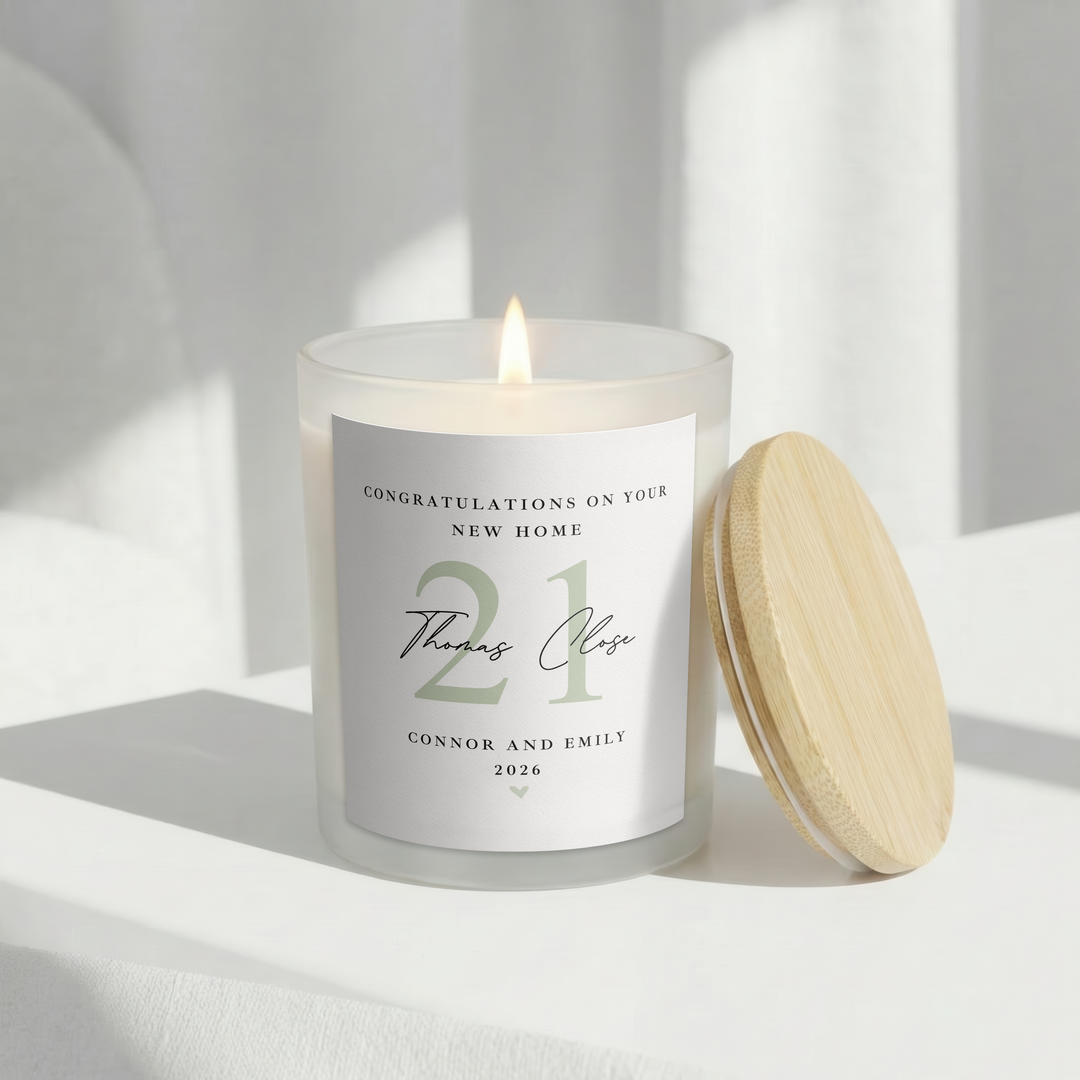 Personalised Sage Green Congratulations On Your New Home Candle