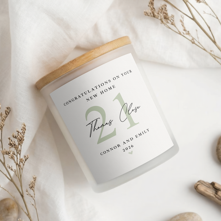 Personalised Sage Green Congratulations On Your New Home Candle
