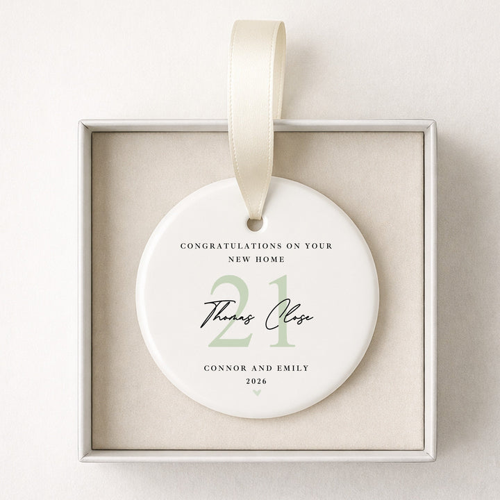 Personalised Sage Green Congratulations On Your New Home Gift Ornament