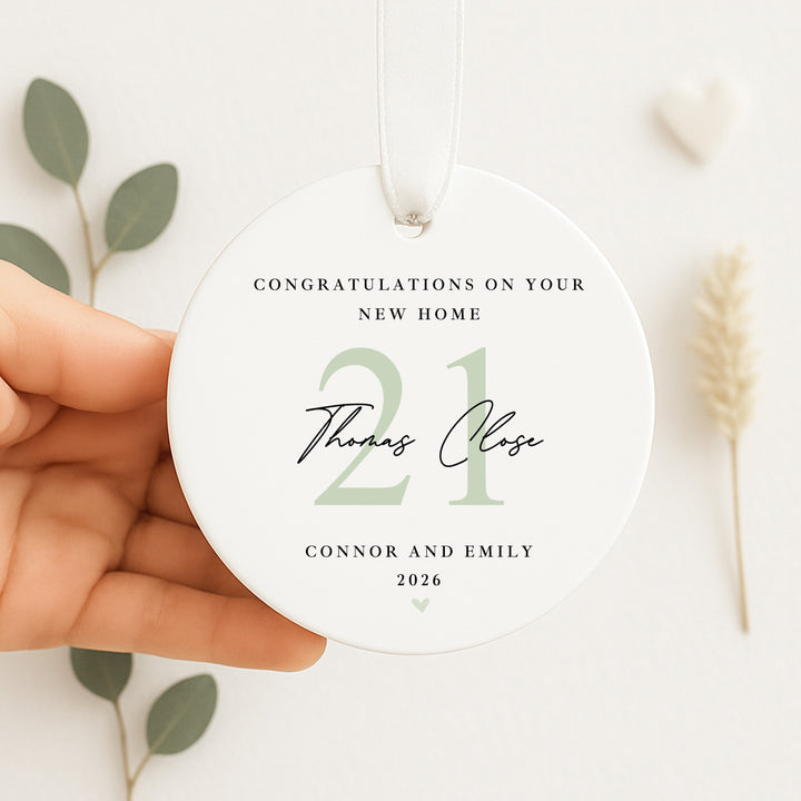 Personalised Sage Green Congratulations On Your New Home Gift Ornament