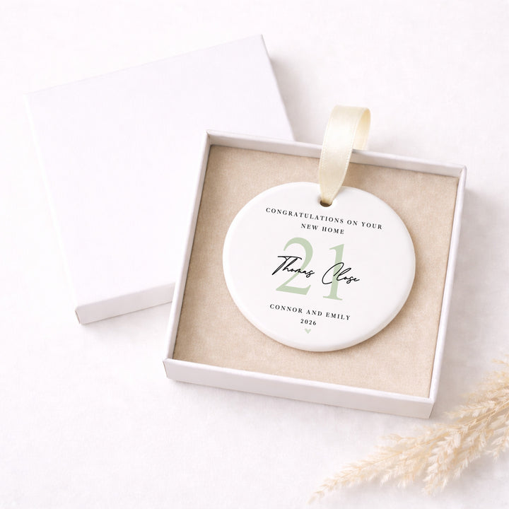 Personalised Sage Green Congratulations On Your New Home Gift Ornament