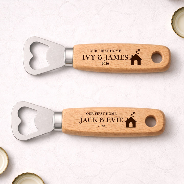 Personalised Hearts Our First Home Engraved Bottle Opener