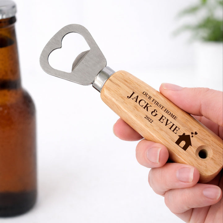 Personalised Hearts Our First Home Engraved Bottle Opener