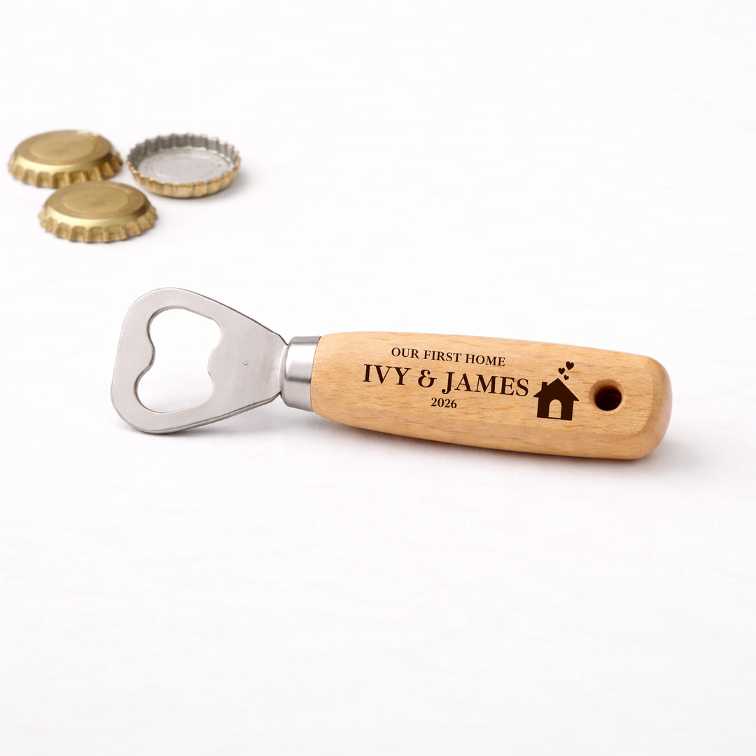 Personalised Hearts Our First Home Engraved Bottle Opener