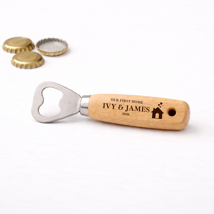 Personalised Hearts Our First Home Engraved Bottle Opener