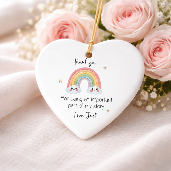 Personalised Rainbow Thank You Heart Ornament Teacher Gift