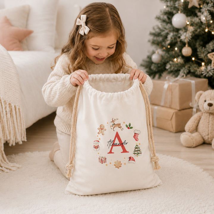 Personalised Gingerbread Name Christmas Canvas Santa Sack