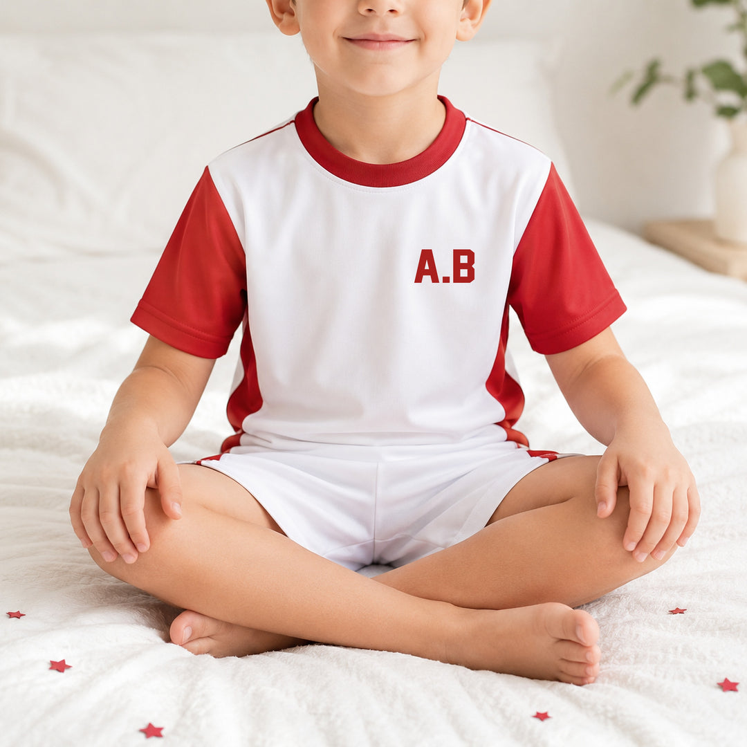 Personalised Inital Kids Red Football Kit