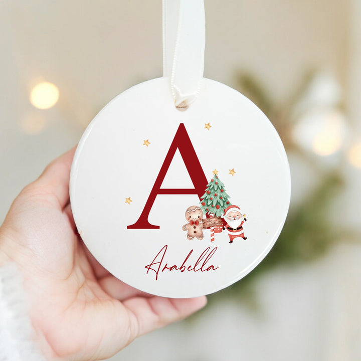 Personalised Red Santa Initial Ceramic Christmas Bauble