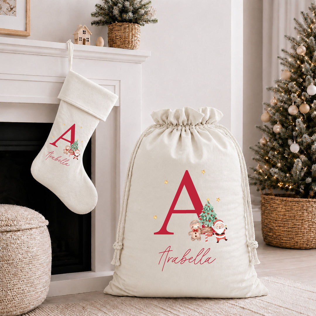 Personalised Stocking or Santa Sack White Initial