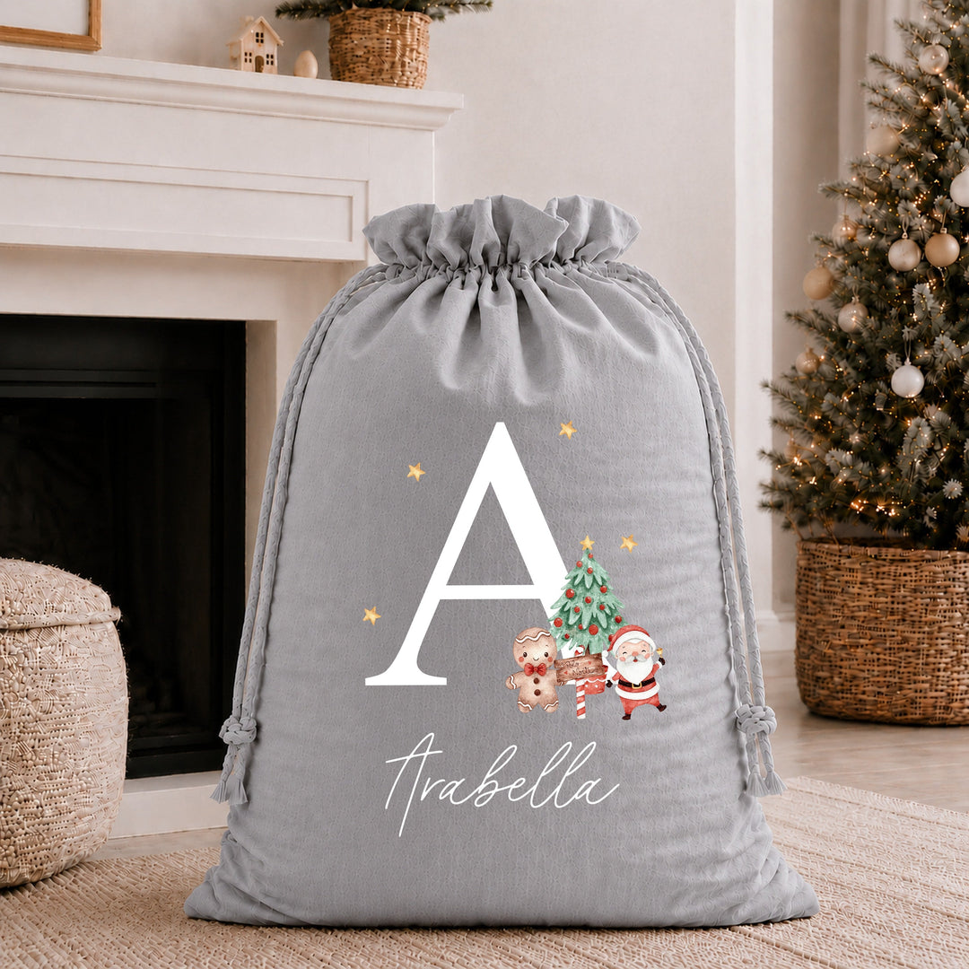 Personalised Stocking or Santa Sack White Initial