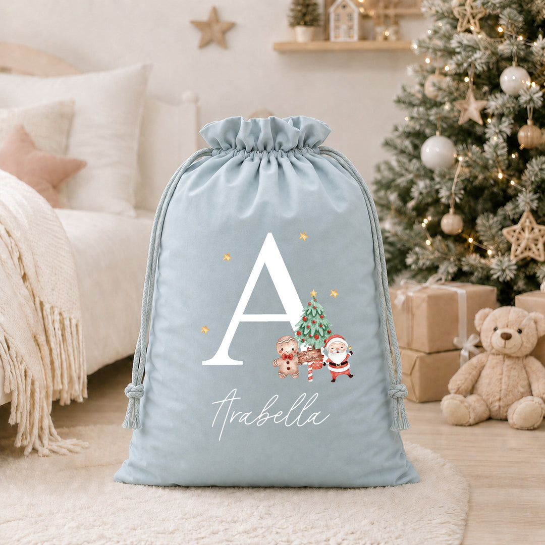 Personalised Stocking or Santa Sack White Initial