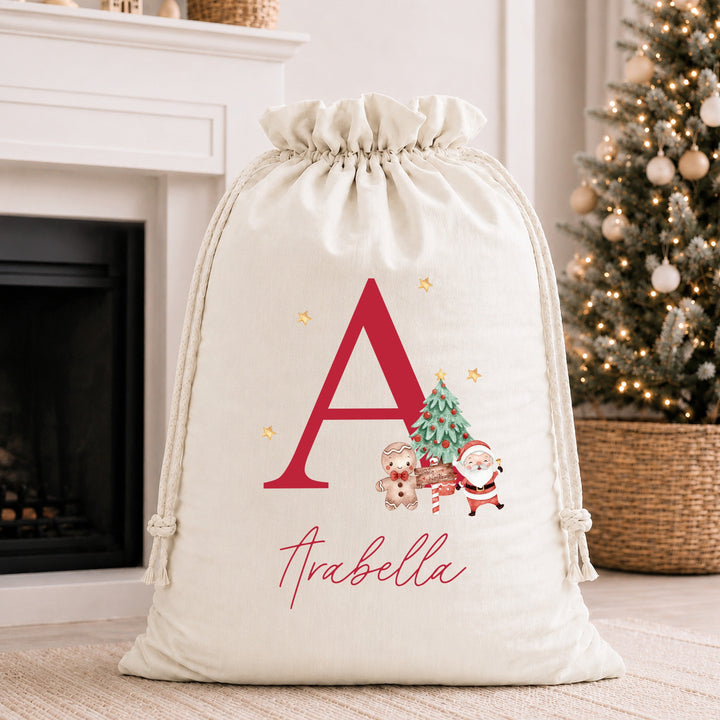 Personalised Stocking or Santa Sack White Initial