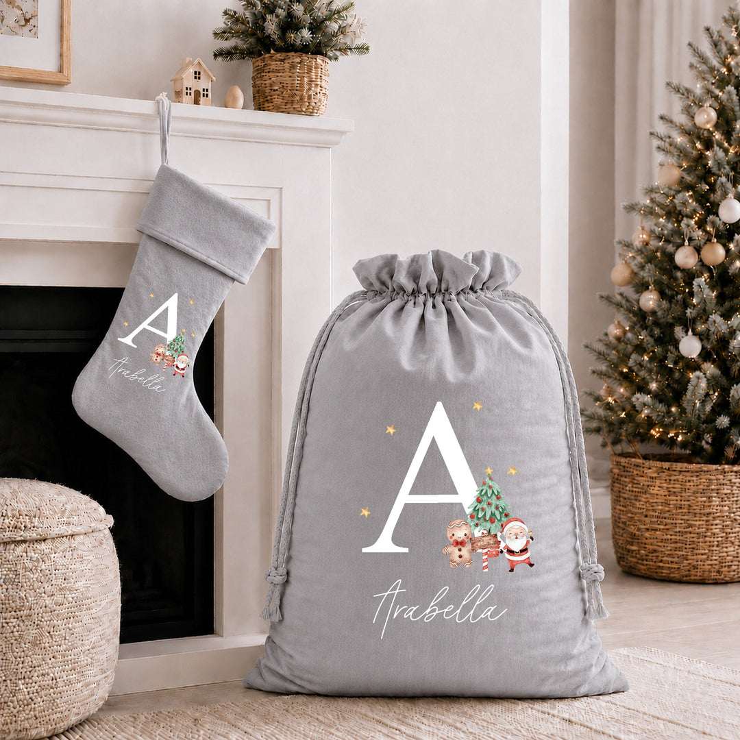 Personalised Stocking or Santa Sack White Initial
