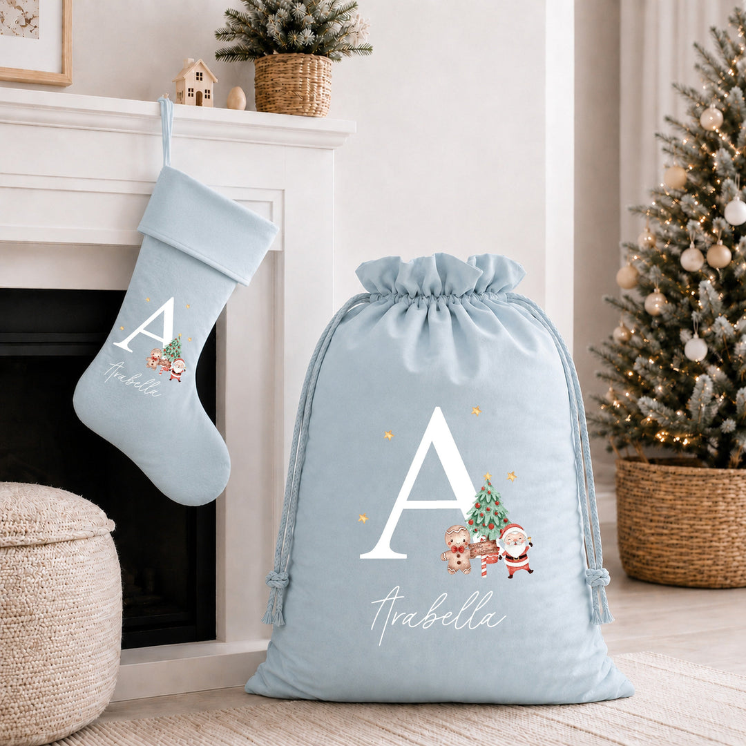 Personalised Stocking or Santa Sack White Initial