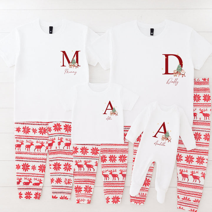 Personalised Santa Initial Family Matching Reindeer Christmas Pyjamas