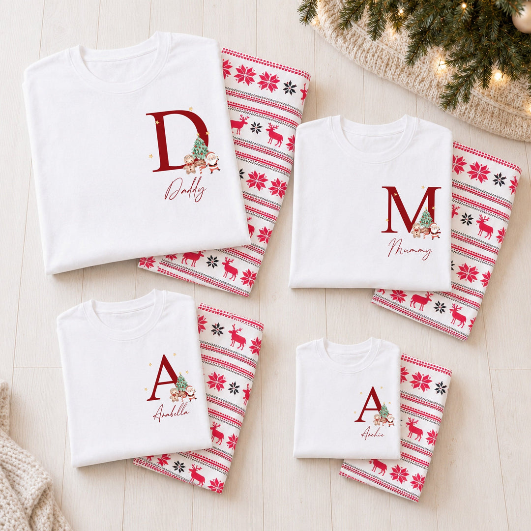 Personalised Santa Initial Family Matching Reindeer Christmas Pyjamas