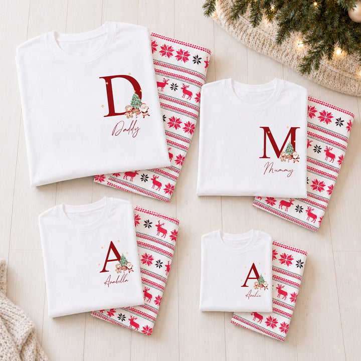 Personalised Santa Initial Family Matching Reindeer Christmas Pyjamas