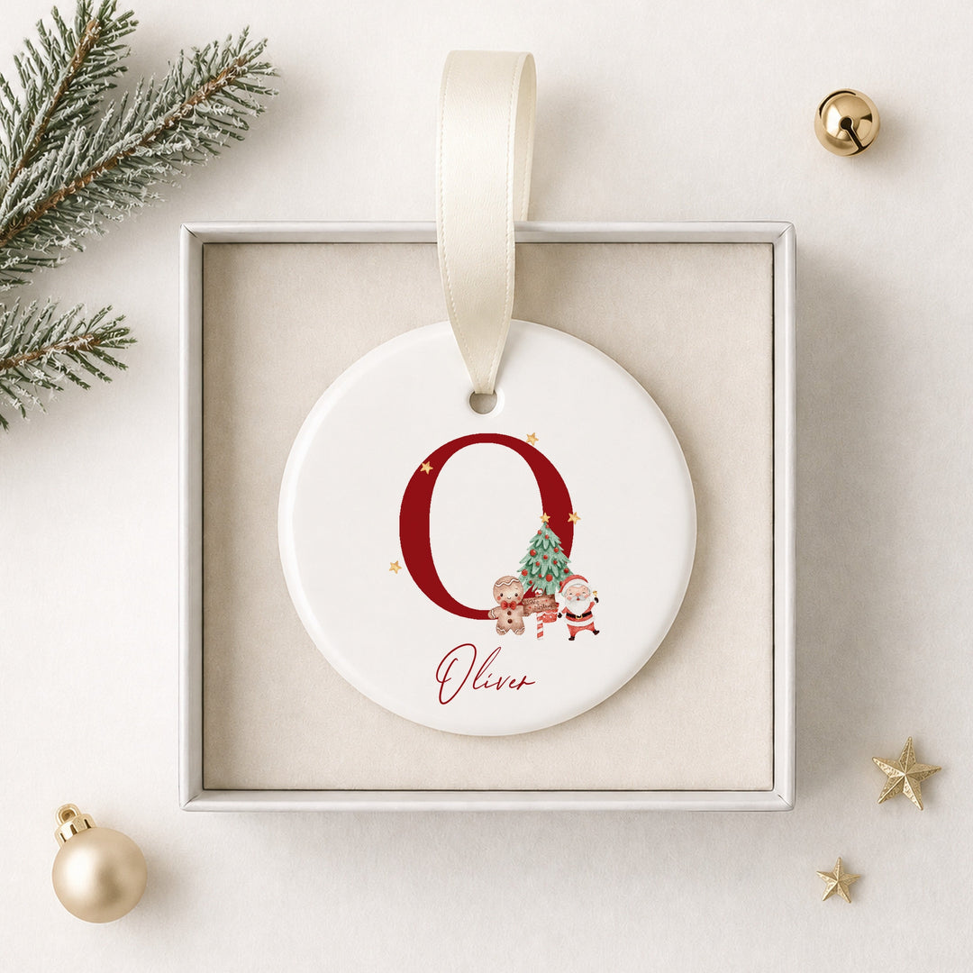 Personalised Red Santa Initial Ceramic Christmas Bauble