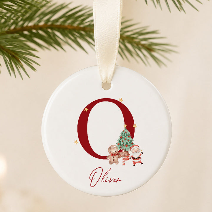 Personalised Red Santa Initial Ceramic Christmas Bauble