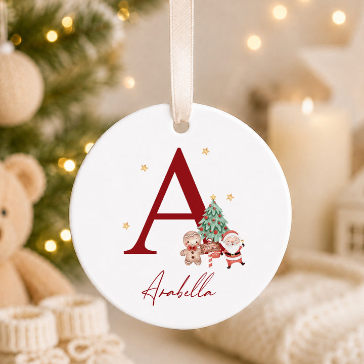 Personalised Red Santa Initial Ceramic Christmas Bauble