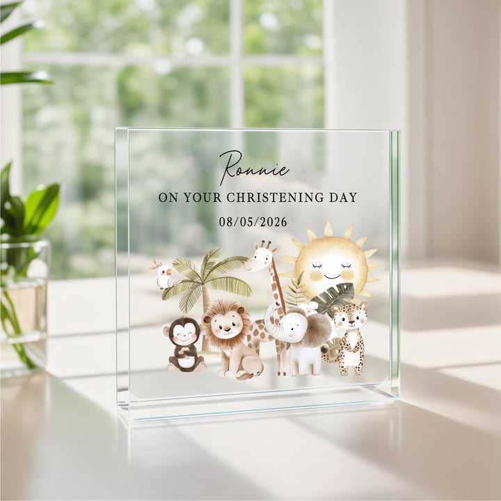 Personalised Acrylic Block Jungle Scene Christening Gift