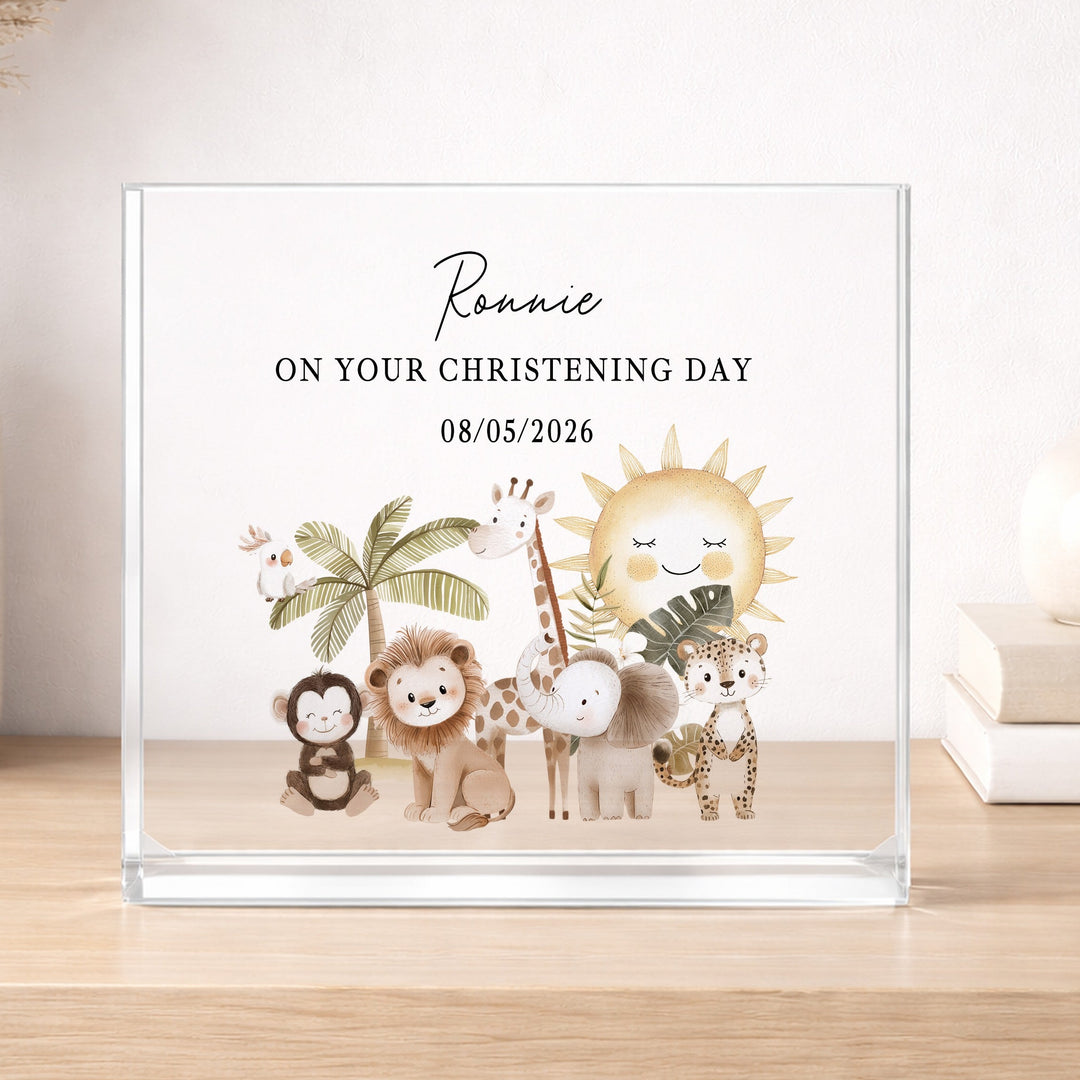 Personalised Acrylic Block Jungle Scene Christening Gift