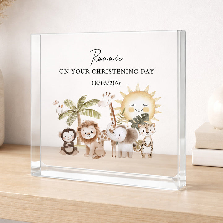 Personalised Acrylic Block Jungle Scene Christening Gift