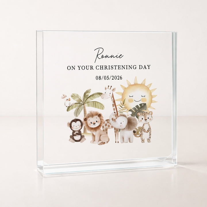 Personalised Acrylic Block Jungle Scene Christening Gift