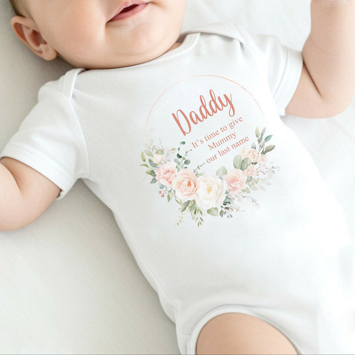 Floral Wreath Time To Give Mummy Our Last Name Kids T-Shirt or Baby Vest