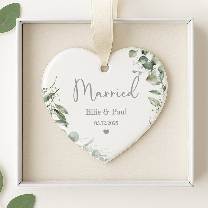 Personalised Floral Heart Just Married Gift Ornament