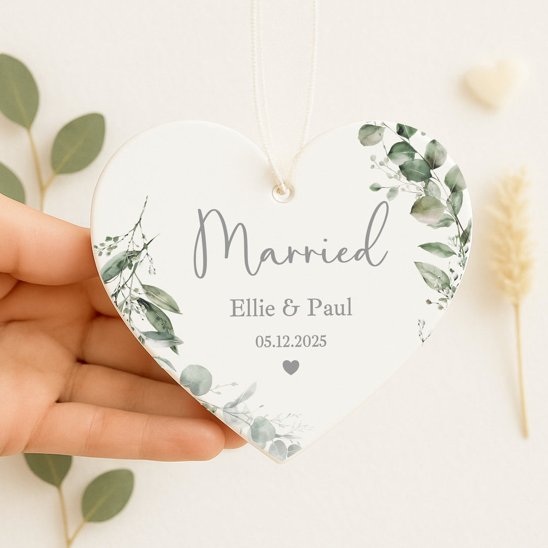 Personalised Floral Heart Just Married Gift Ornament