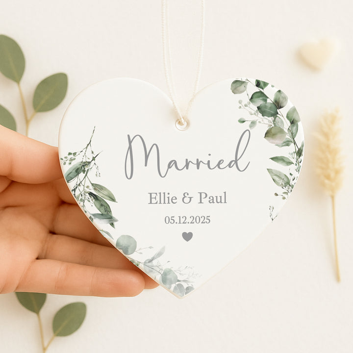 Personalised Floral Heart Just Married Gift Ornament
