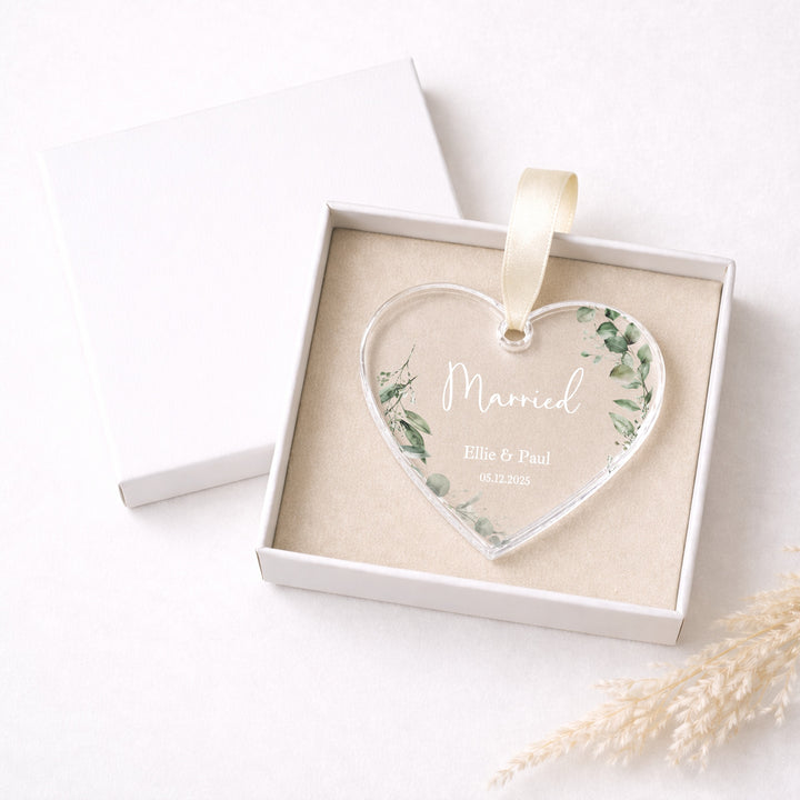 Personalised Floral Heart Just Married Gift Ornament