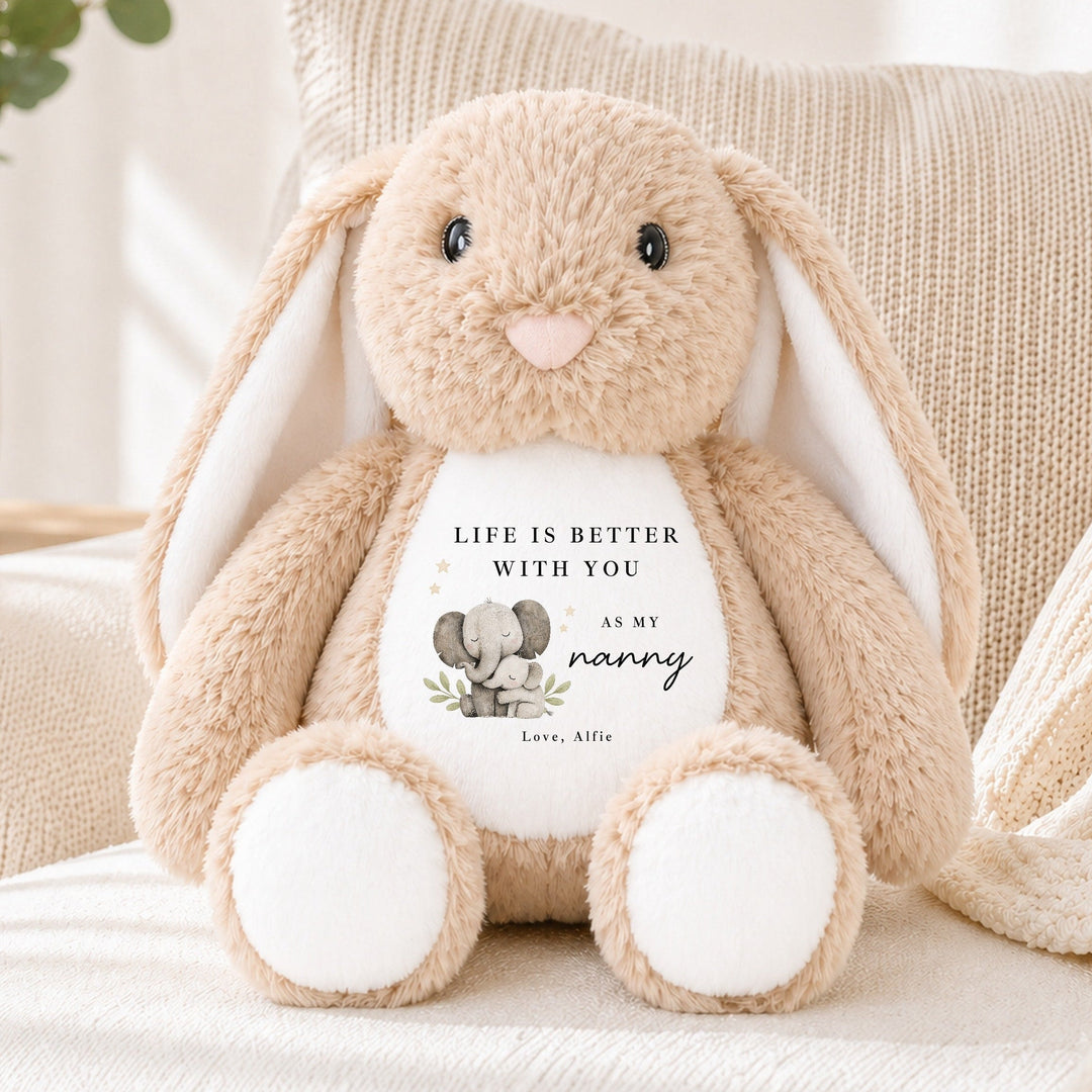 Personalised Elephants Lifes Better With Nanny Rabbit