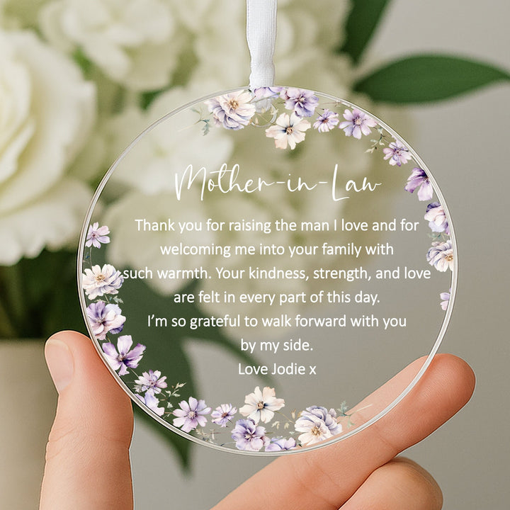 Personalised Purple Floral Mother-In-Law Keepsake Ornament