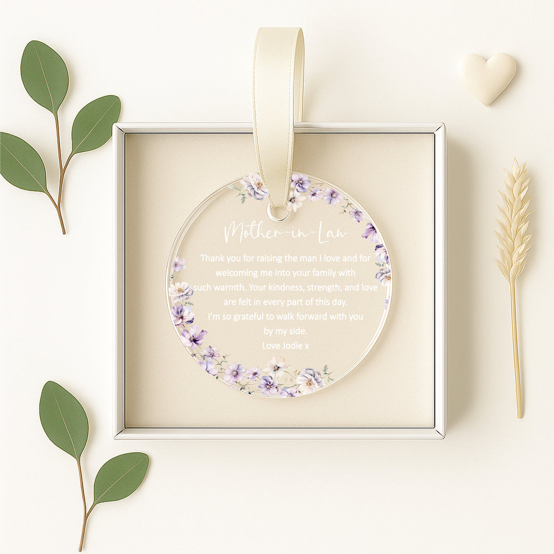 Personalised Purple Floral Mother-In-Law Keepsake Ornament