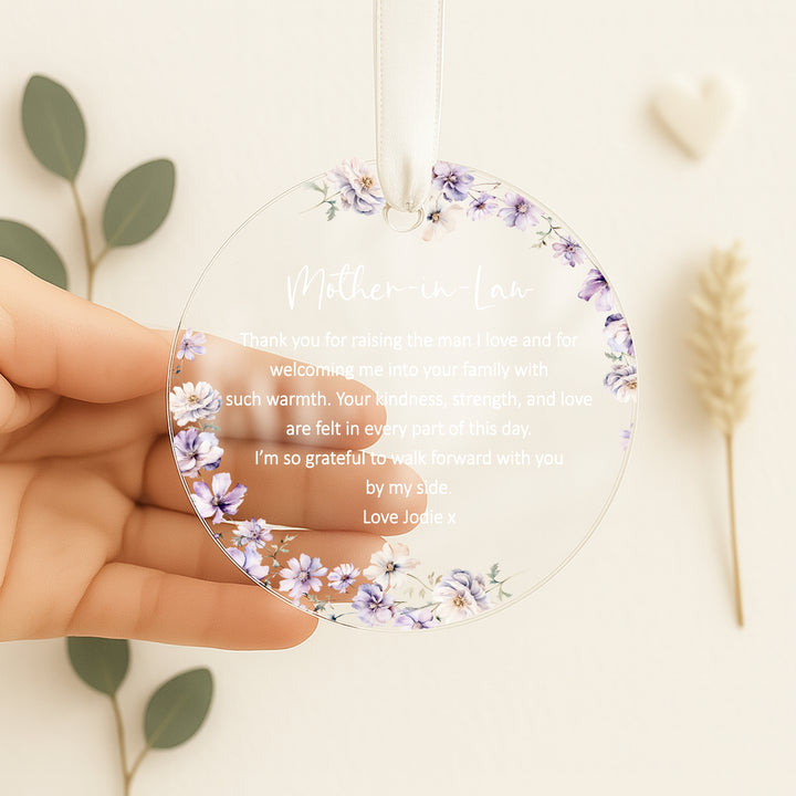 Personalised Purple Floral Mother-In-Law Keepsake Ornament