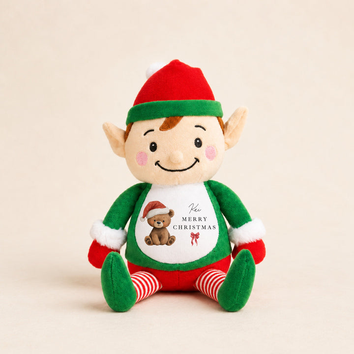 Personalised Bear Santa Hat Merry Christmas Soft Toy