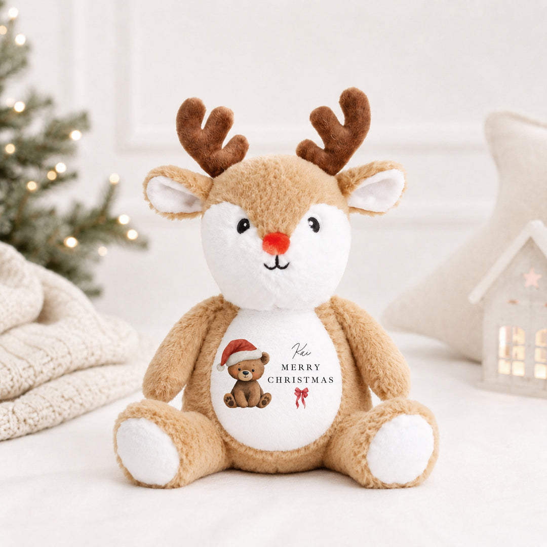 Personalised Bear Santa Hat Merry Christmas Soft Toy
