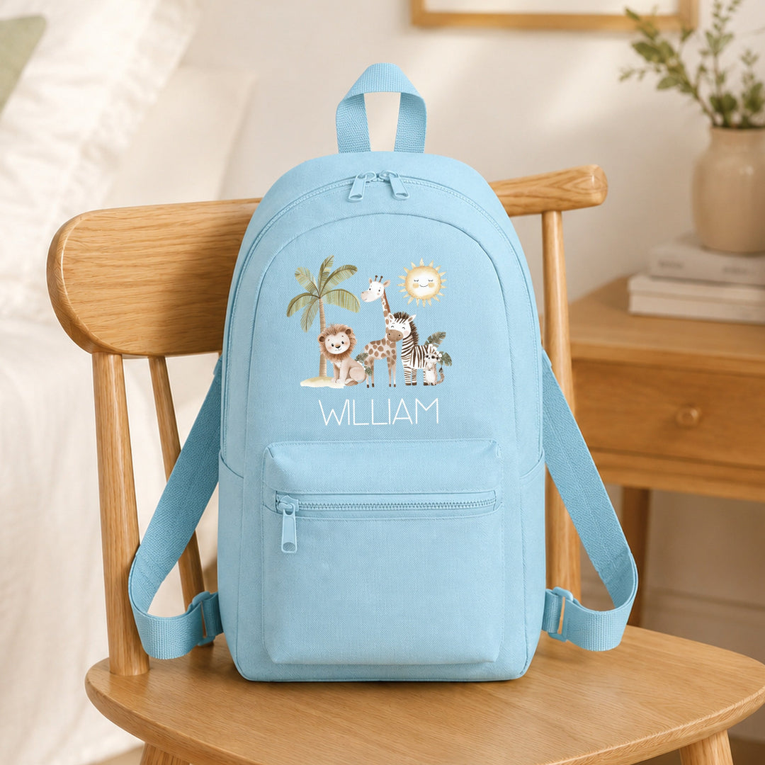 Personalised Blue Safari Toddler Backpack