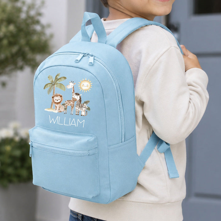 Personalised Blue Safari Toddler Backpack