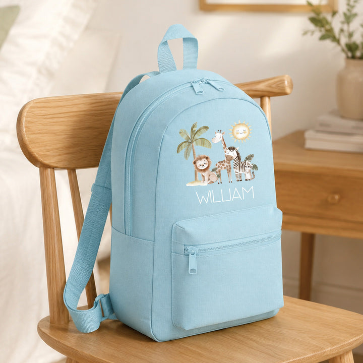 Personalised Blue Safari Toddler Backpack